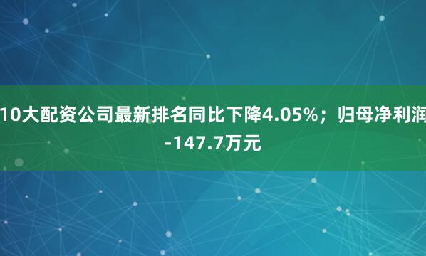 10大配资公司最新排名同比下降4.05%；归母净利润-147.7万元